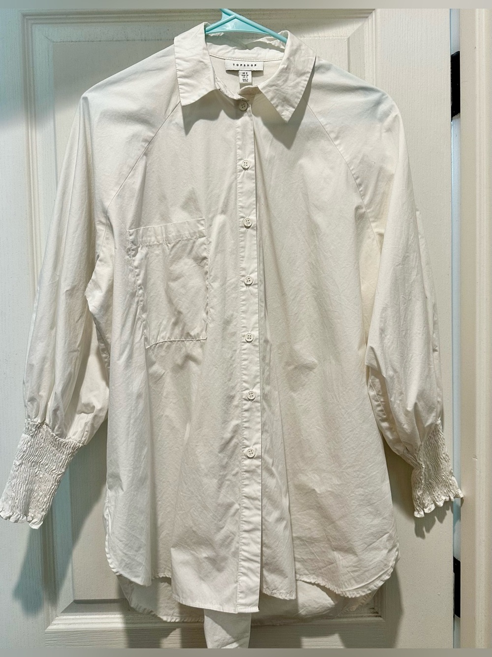 Topshop White Cuffed Poplin Oversized Button Down Shirt Size 4
